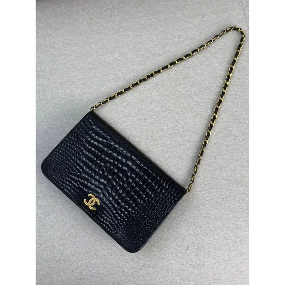 CHANEL Black Crocodile CC Flap Bag Small GHW